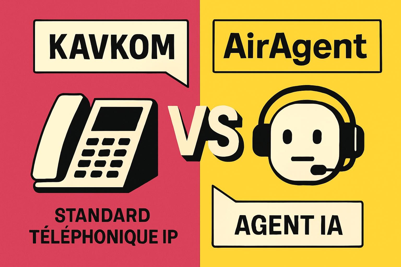 comparez kavkom et airagent pour choisir entre un standard téléphonique ip traditionnel et un agent ia innovant. découvrez les avantages, fonctionnalités et quel outil est le mieux adapté à vos besoins professionnels.