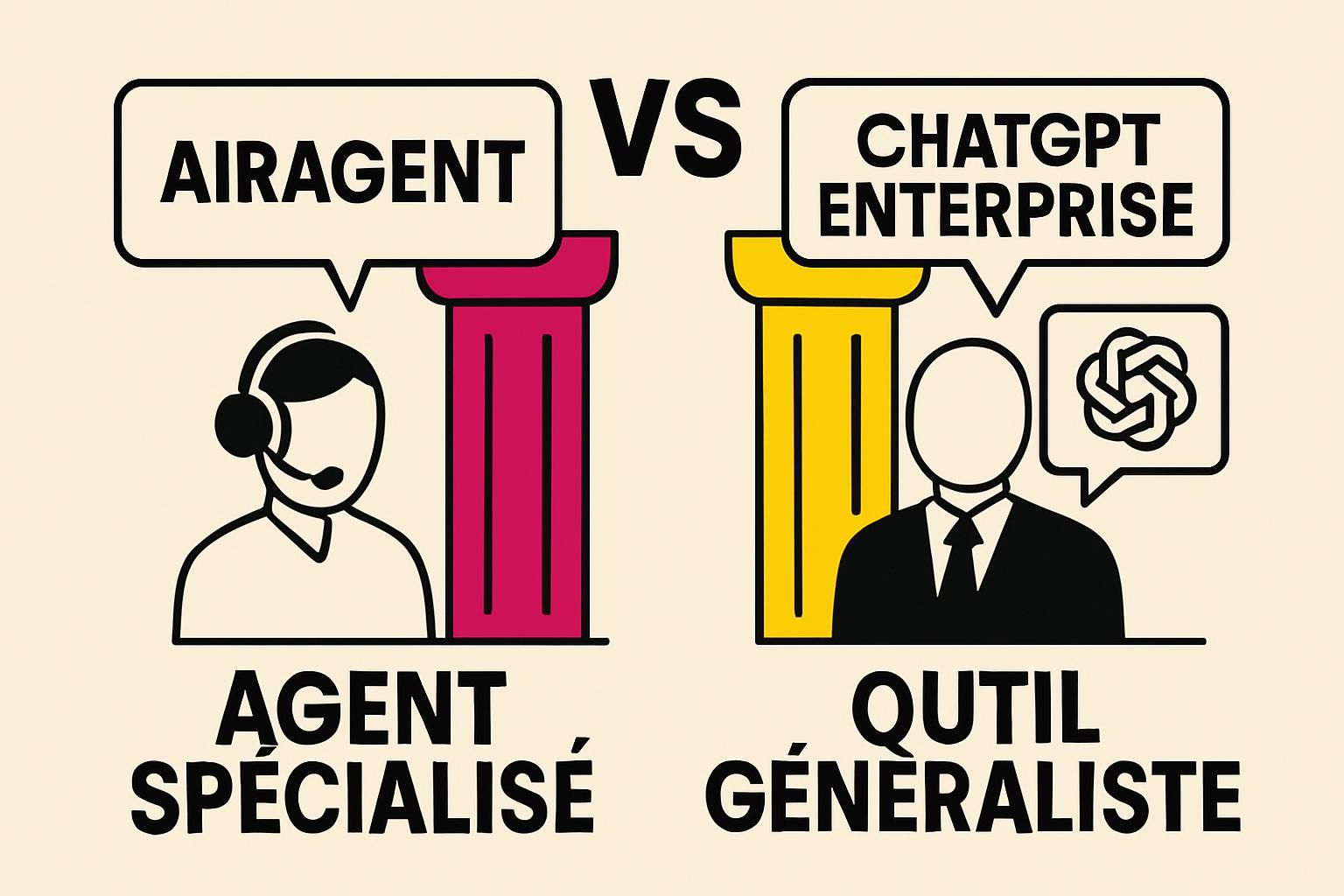 découvrez la comparaison entre airagent, un agent spécialisé, et chatgpt enterprise, un outil généraliste, pour choisir la solution la mieux adaptée à vos besoins professionnels.